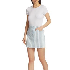 Blue and white striped 7 for all mankind jean skirt w/ distressed hem size 24.